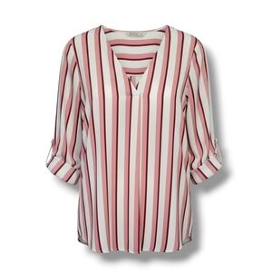 Stradivarius Grupo IDITEX Women's stripped VNeck rolled sleeves - small